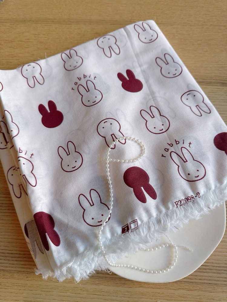 8 yds (9” width) cute cherry red rabbit cotton fabric Easter 260321 A03