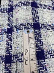 $36 for 2 Yard 100% Real Wool Coating Italian Fabric Ivor/Purple Boucle Plaid