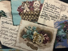 1991 Cyrus Clark Co POSTCARDS Antique Postcards/Floral Collage Fabric 55” X 50”