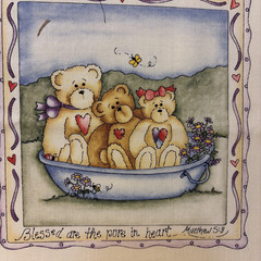 Vintage Dianna Marcum~Beatitude Bears Fabric~Religious~18 Quilt Blocks~6 1/2″ sq