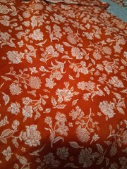 Vintage Galleon Fabric Inc Red Flowers Thin Fabric 130 By 36