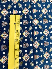 VTG Tiny Umbrellas Florals Bells Vase & Dots on Blue Remnant 9″ X 34″