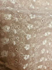 VTG Pale Pink Nylon Floral Eyelet Sheer Fabric Doll Clothes BTHY
