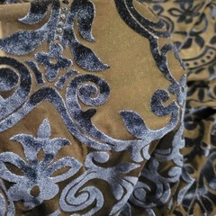 Blue on Black Velveteen Devore Burnout w/ Rococo Pattern