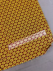 2+yds Tiny Yellow 6 Petal Flowers on Red Cotton Fabric Calico Style Rows 44″