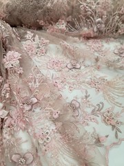 Fabric Sold By The Yard Blush Beaded Lace Floral Flowers Embroidery Scalloped