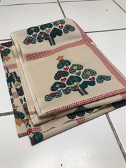 3 yards Christmas tree with buttons sewing fabric beige cheater quilt design