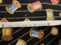 Cotton Fabric Vintage Colorful Wooden Spools on Black Concord Kesslers 1yd x 44