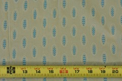 By 1/2 Yd, Blue Leaves on Tan Super-Combed-Cotton, Connecting Threads, V952