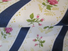 Portuguese Navy Stripe Pink rose Floral white Cott Twill fabric Ticking 2yd UNIT