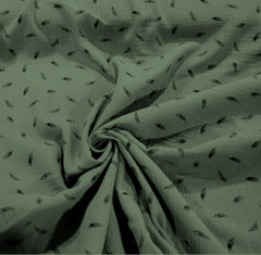 Soft Sage Green Cotton Muslin Double-Gauze w/ Black Drawn Feathers – Cool, Light