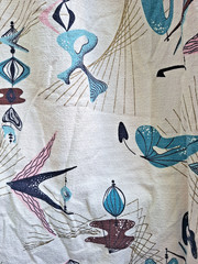 Vintage 1950’s Atomic Boomerang Bark Cloth Single Curtain Drape Panel MCM Fabric