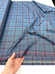 ERMENEGILDO ZEGNA Wool Silk Linen Suiting Fabric Blue Red White Plaid 2.15m