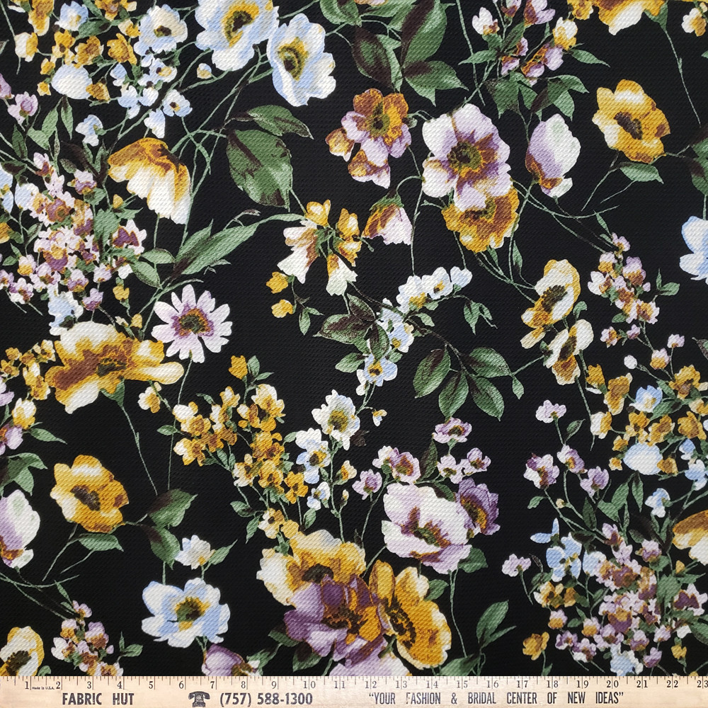 Liverpool Knit Gold/Lavender Floral Print 58″ Fabric by the Yard