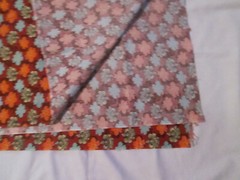 Floral Print Fabric Cotton Orange Red Blue Black White 3 Yards @ 44”