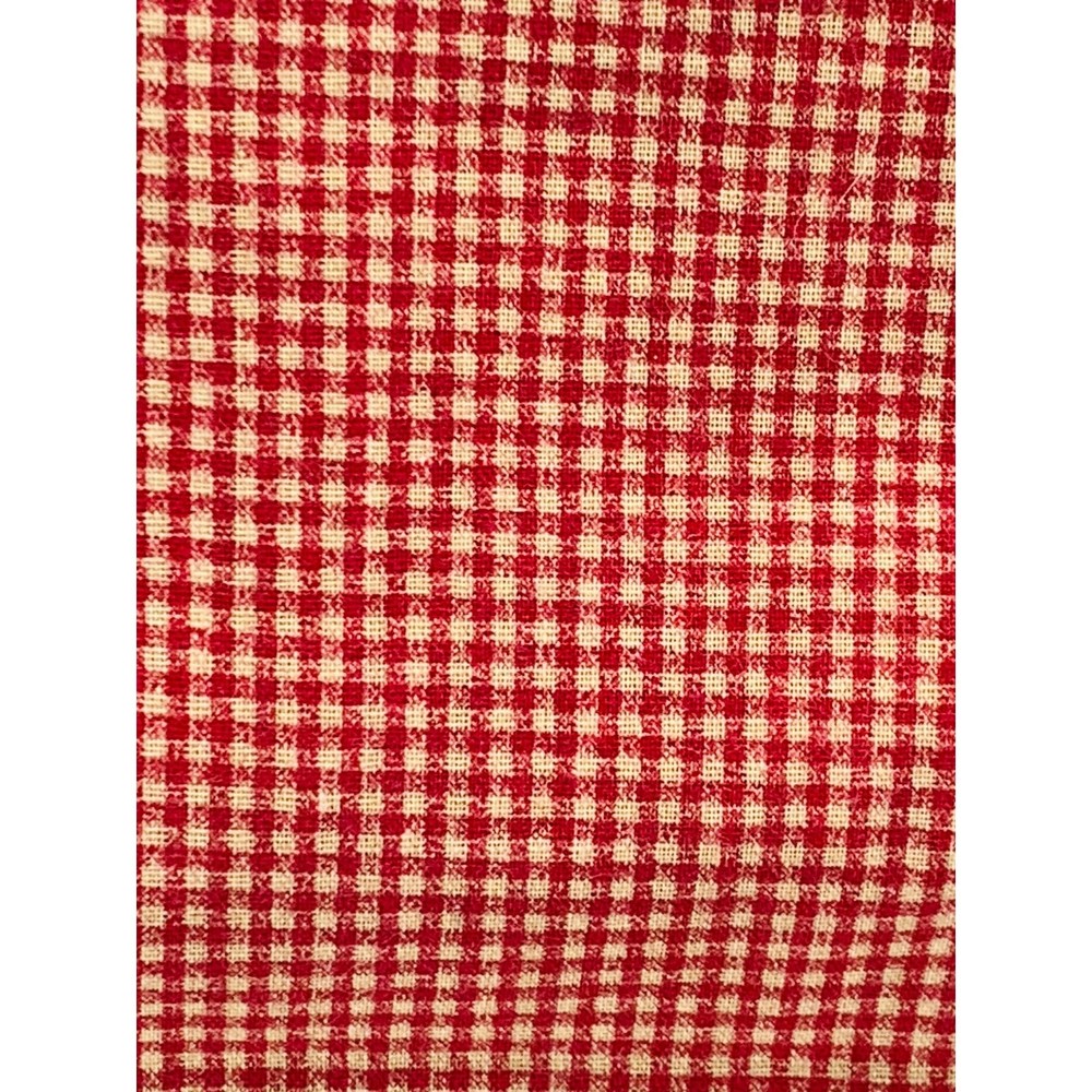Gingham Fabric Cotton Red Checked Beige Small Squares Lot 1 Yard 51 Inches Wide
