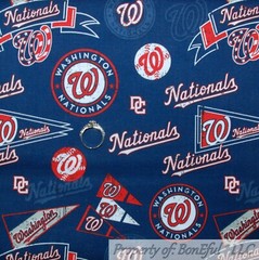 BonEful Fabric FQ Cotton Quilt Navy Blue Red White Baseball Washington Nationals
