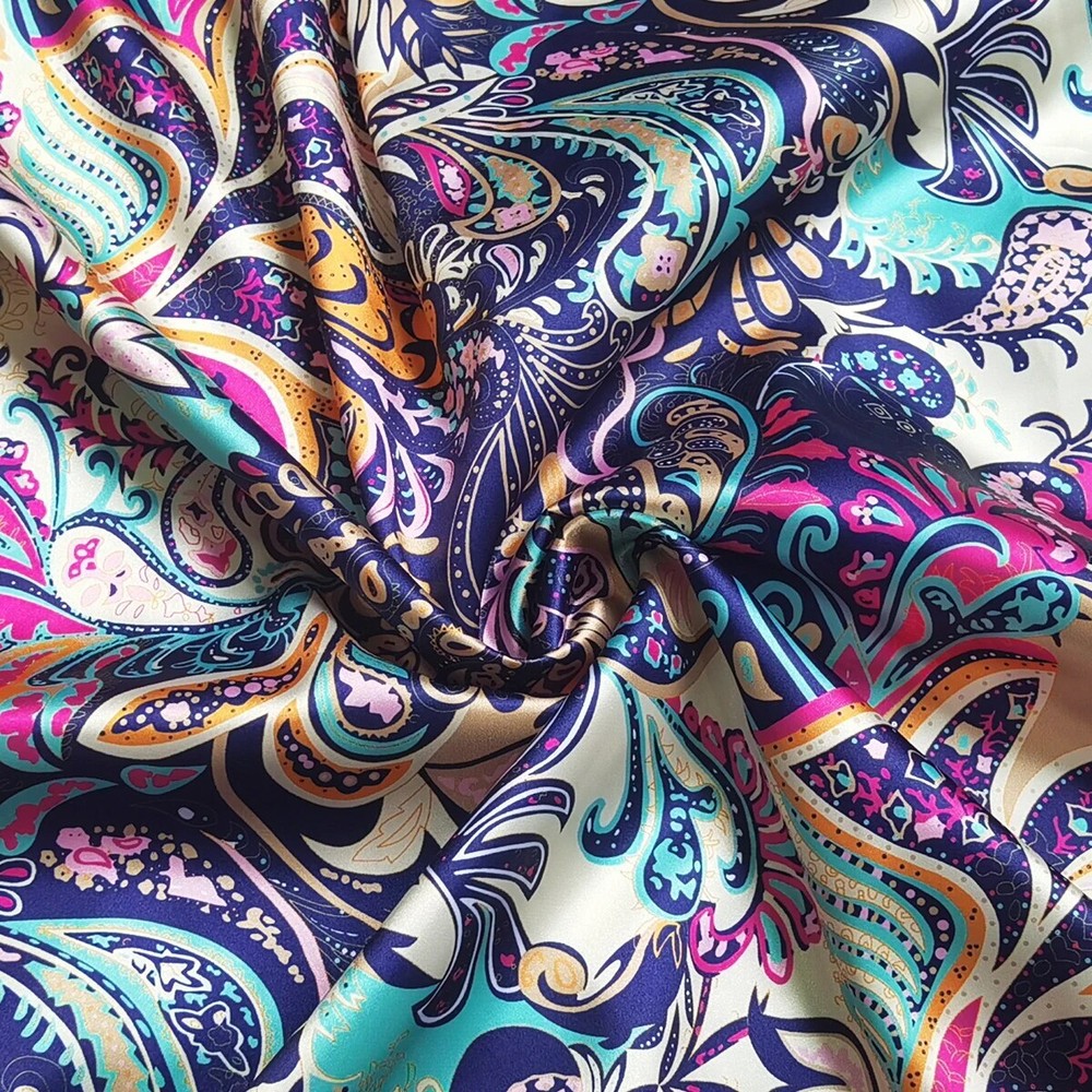 58” Wide By Yards Stretch Satin Fabric Vintage Paisley Silky Charmeuse Material