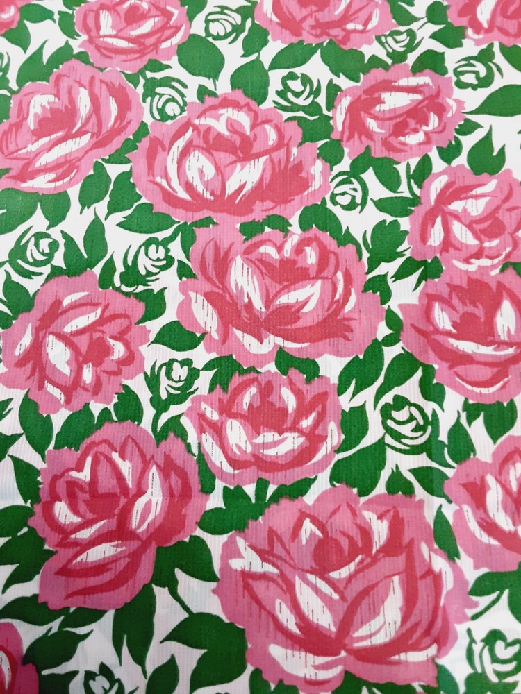 Fabric Pink Rose Green Floral 5 Yds X 44 Lightweight