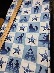 SHIPS FREE! 1-Yd Western Cowboy Rodeo Sheriff Teepee Blue & White Cotton Fabric