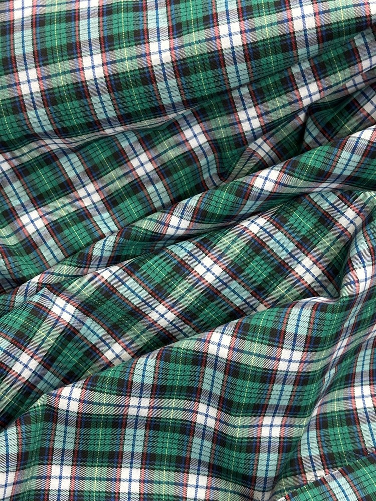 Green White Plaid Tartan Cotton Woven Fabric BTY GR8 For Kilts Skirts Drapes