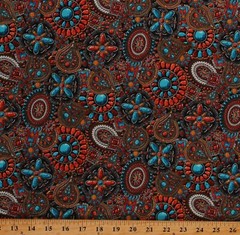 Cotton Southwestern Beaded Jewelry Pieces Fabric Print by the Yard D366.02