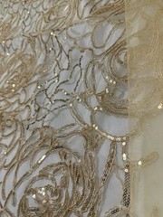 Sequins 3D Flower Embroidered Gold Tulle Fabric 3 YD + Piece Formal Bridal DIY