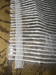 Cream ribbed woven polyester transparent 20″Lx60″W remnant, quite “sparkly”