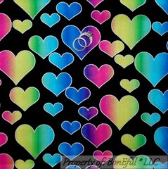 BonEful Fabric FQ Cotton Rainbow HEART Metallic Glitter Gay Pride Valentine SALE