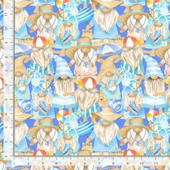 Nautical Fabric | Packed Coastal Beach Gnome Blue | Timeless Treasures YARD