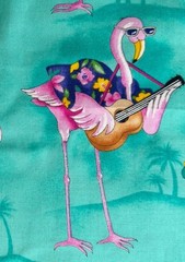 3 YARDS 2002 Anthropomorphic Flamingo Tropical Cruise Hawaii Fabric 108” X 44”