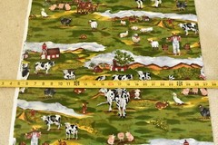 By 1/2 Yd, Colorful Farm Scenes on Green Quilt Cotton, Alexander Henry, P508