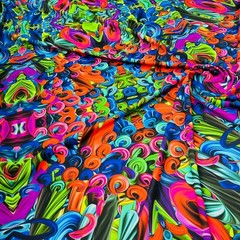Stretch Spandex Fabric Neon Multicolor Waves Print 60″ wide by yard for Swimwear