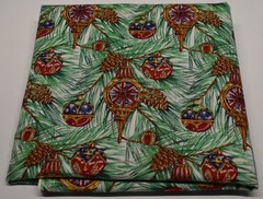 1 yard VTG cotton fabric CHRISTMAS ORNAMENTS bulbs pine tree needles cones