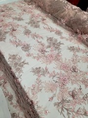 Fabric Sold By The Yard Blush Beaded Lace Floral Flowers Embroidery Scalloped