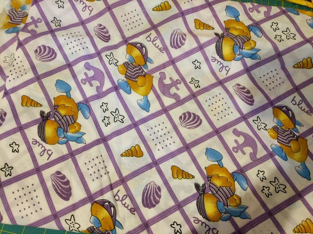Duck Anchor Sailor Kids Seashells Purple white tan Blue 8+ yards