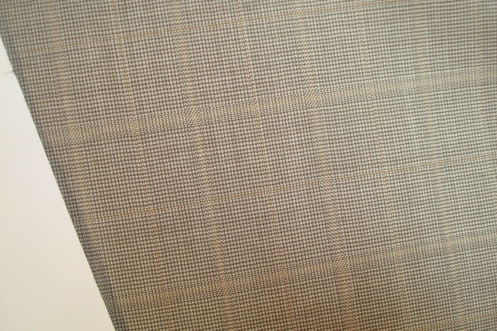3 yds English Wool Fabric Luxury Super 120s Suiting 9 oz Taupe Plaid 108″ BTP