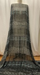 Poly Rayon Fluid Organza Deep Charcoal Teal Abstract Ikat Fabric By The Yard 60″