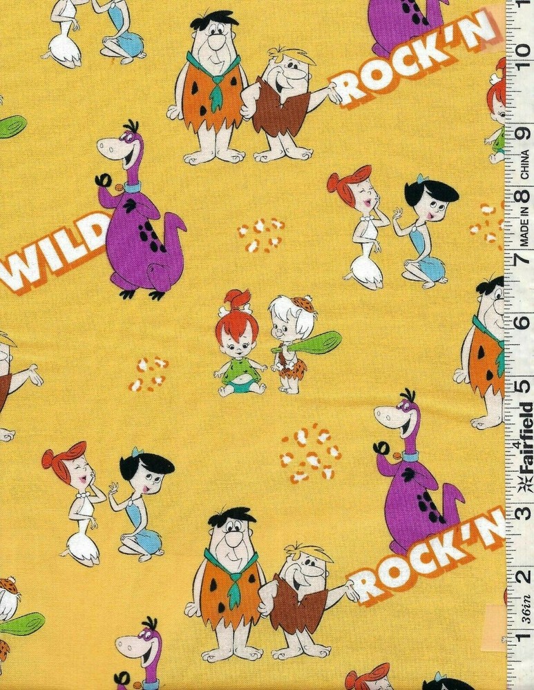 Orange The Flintstones Gang’s a Rock’n by Camelot Fabrics bty