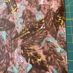 4 Y Vintage 1950s Novelty Print Cotton dress Fabric LEAF brown yellow MANES 35″W