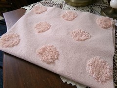 blush pink vtg style chenille bedspread fabric, big dots 18″ x 24″ quilt piece