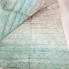 2 Yards Batik Fabric – Aqua Blue, Cream & Gray Feathered Stripes