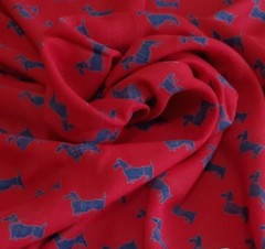 Scotty Dog Polyester Cotton Blend Fabric on Red Blouse Shirt 46″ W x 2 Yards