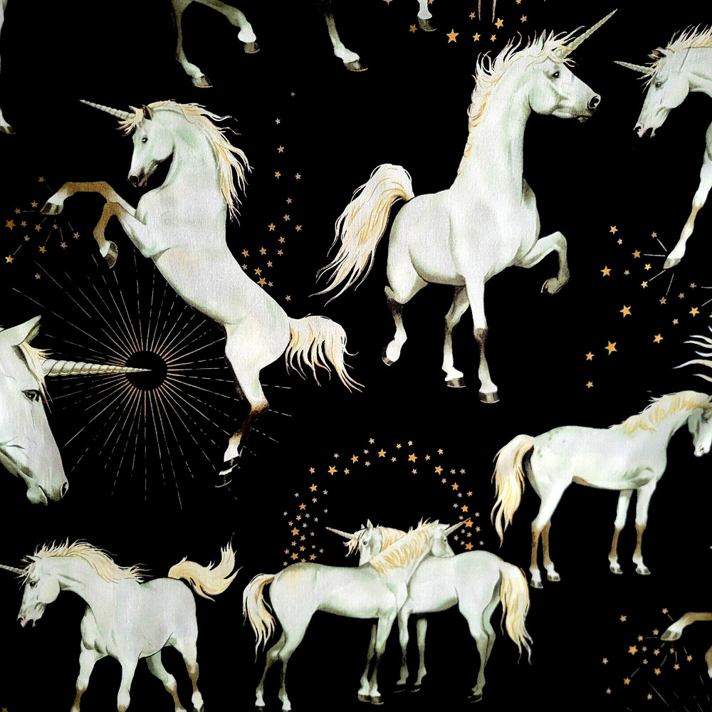 Unicorn & Stars w/ Gold Alexander Henry Cotton – Great for Quilts, Shirts, etc