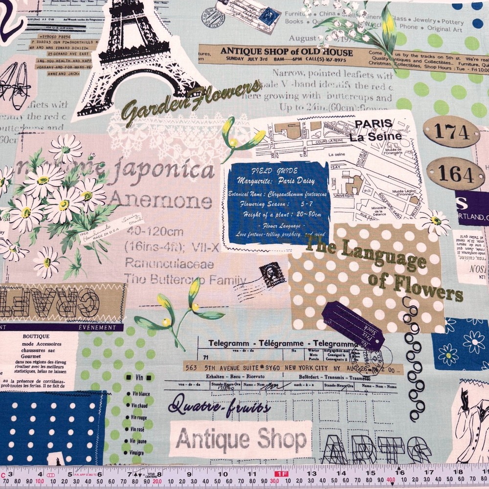 Paris Theme by Suzuko Koseki for YUWA Blue Cotton Fabric FAT QUARTER 18″ x 21″