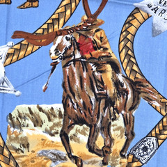 West Cowboys Indians Horses Brown Blue Shamash & Sons 5540 Cotton Fabric 1.2+ YD