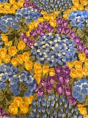 Blue hydrangeas purple and yellow roses floral fabric 17.5” by 42” vintage