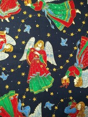 Angels Stars Doves Gold Highlights Cranston Cotton Fabric BTFQ 18×22 Navy Blue