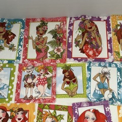 Loralie Harris Cotton Quilting Fabric Panel Cut Lot Wanna Beach Hawaii Character
