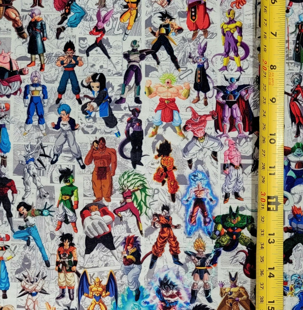 ANIME WITH B/W MANGA BACKGROUND FABRIC (HALF-YARD OR 1-YARD & THEME SELECTIONS)